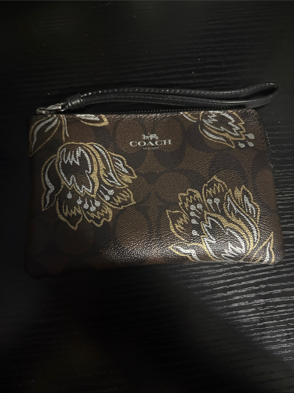 Coach Brown Floral Signature Wristlet